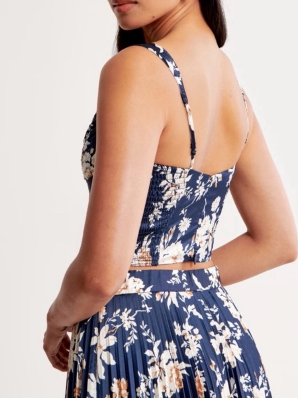 NWT Abercrombie & Fitch Navy Floral Smocked Crop Top and Skirt Set